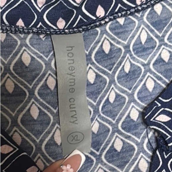 Honeyme Blue Mandarin Collar Tunic Blouse - Picture 2 of 8